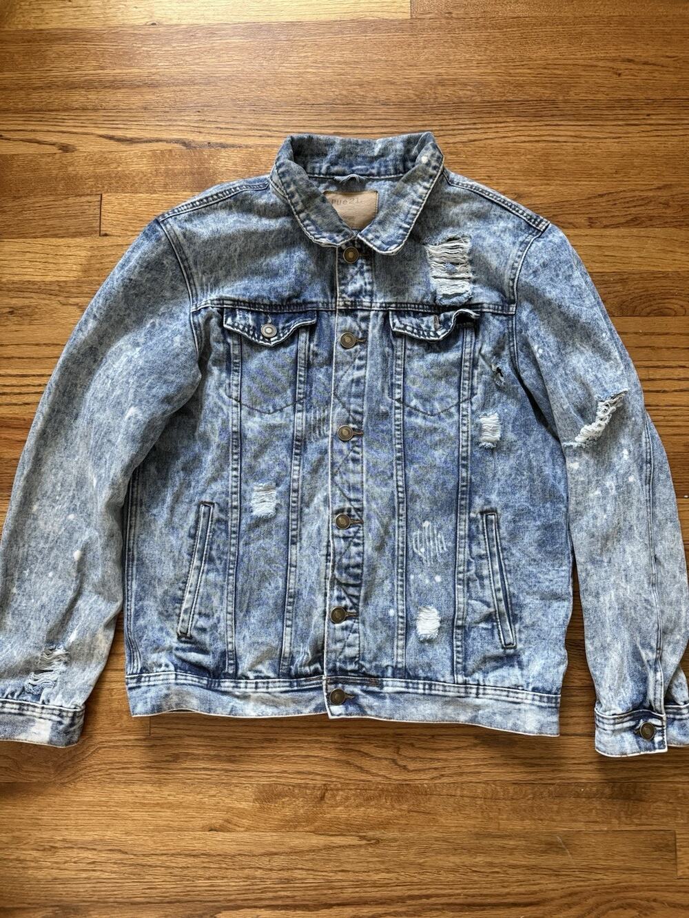 Men's Rue 21 rue21 Vintage Style Acid Wash Distressed Denim Jacket XXL